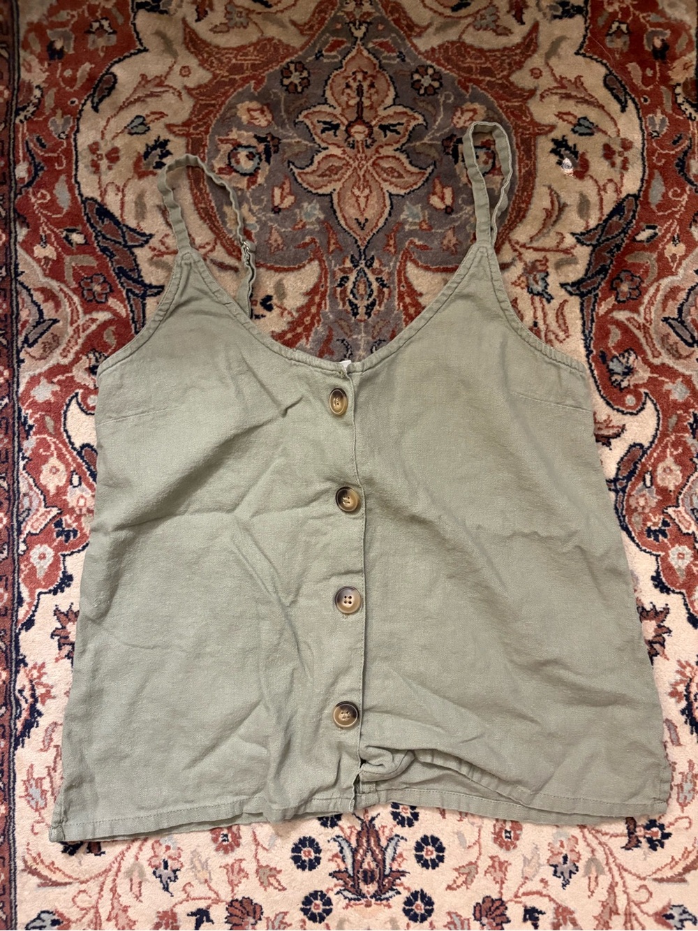 Moss Green Linen Blend Tank Top